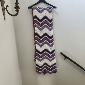 Vtg Handmade Crochet Chevron Purple Zig Zag Afghan Throw Blanket 72"x54" Cottage